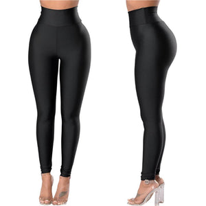 Colanti pentru femei slimfit, Lycra, textura lucioasa, Negru