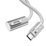 Cablu de Incarcare USB-C la MagSafe 2, PRESTIGE CHARGE, 100W, cap unghi 90, pentru Apple Macbook Air / Pro, Indicator LED, 1.8m, Alb