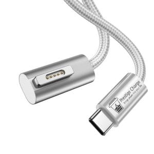 Cablu de Incarcare USB-C la MagSafe 2, PRESTIGE CHARGE, 100W, cap unghi 90, pentru Apple Macbook Air / Pro, Indicator LED, 1.8m, Alb