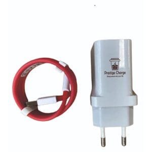 Incarcator Retea WarpCharge 30W, PRESTIGE CHARGE, Iesire USB, pentru OnePlus, Cablu USB la USB-C 6A (rosu) Inclus, 2m, Alb