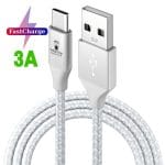 Cablu USB la USB-C PRESTIGE CHARGE, Transfer Date si Incarcare FastCharge QC 3.0, Max 3A, Compatibil Telefon, Tableta, Textil Premium, 1m, Argintiu