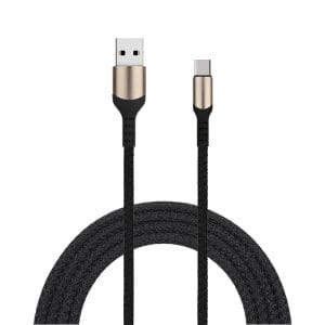 Cablu USB la USB-C PRESTIGE CHARGE, Transfer Date si Incarcare FastCharge QC 3.0, Max 3A, Compatibil Telefon, Tableta, Textil Premium, 1m, Negru