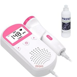 Doppler fetal pentru gravide, cu gel inclus, portabil, alb/roz – ZEQAS