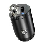 Incarcator Auto Hidden Design PRESTIGE CHARGE, Dual USB-C PD 30W (60W Total), SuperFastCharge, Corp Metalic, 12-24V, Negru
