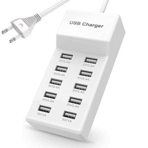 Statie Incarcare USB 50W PRESTIGE CHARGE, Incarcare Simultana 10 Dispozitive, Cablu 80cm, Al