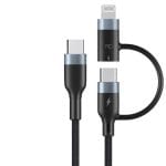 Cablu incarcare si date 2 in 1, PRESTIGE CHARGE, USB-C la USB-C 60W si Lightning 27W, Incarcare Rapida si Eficienta pentru Iphone, Samsung, tableta, 1