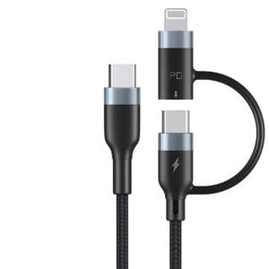 Cablu incarcare si date 2 in 1, PRESTIGE CHARGE, USB-C la USB-C 60W si Lightning 27W, Incarcare Rapida si Eficienta pentru Iphone, Samsung, tableta, 1