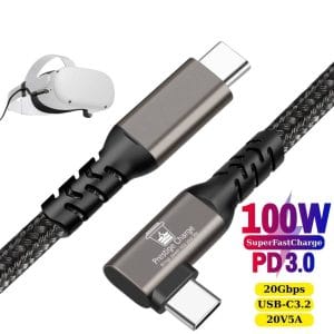 Cablu USB-C 3.2 100W PRESTIGE CHARGE, Transfer 20Gbps & Video 4K@60Hz, PD 3.0,  Cap 90°, Compatibil Laptop, Tableta, iPhone 15/16/17, Samsung, 2m, Neg