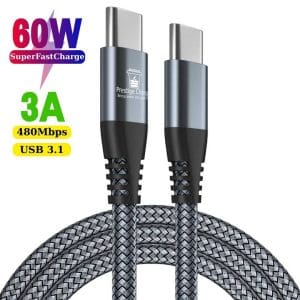 Cablu USB la USB-C PD 60W PRESTIGE CHARGE, Transfer Date si Incarcare SuperFastCharge 25W/45W, Compatibil iPhone 15/16/17, Samsung si Tableta, 2m, Gri