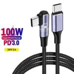 Cablu USB-C la USB-C 100W PD 3.0, PRESTIGE CHARGE, Transfer Date si Incarcare SuperFastCharge 2.0, Cap Unghi 90°, Pentru Laptop/Telefon/Tableta, 1m, N