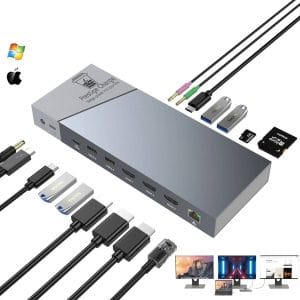 HUB USB C 16 in 1, PRESTIGE CHARGE, 3 x HDMI 4K, LAN Gigabit, PD 100W, USB-C 3.2, 2* USB 3.2 5 Gbps, Jack 3.5 mm, SD/MicroSD Card, Docking Station Pre