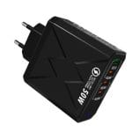 Incarcator Retea 4 in 1 PRESTIGE CHARGE, 50W FastCharge, 1 x USB si 3 x Type-C, PD 25W + QC 3.0, Incarcare Rapida Simultana, Compatibil iPhone/Samsung