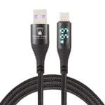 Cablu USB la USB-C PRESTIGE CHARGE, Transfer Date si Incarcare FastCharge 60W, cu Display, Compatibil Telefon, Tableta, Textil Premium, 2m, Negru