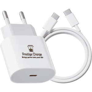 Incarcator USB-C PD 20W FastCharge PRESTIGE CHARGE, Cablu Type-C 2m Inclus, Compatibil  iPhone 15/16/17 Plus,Pro & ProMax si iPad, Alb