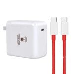 Incarcator Retea WarpCharge 65W, PRESTIGE CHARGE, Iesire USB-C, pentru OnePlus, Cablu USB-C la USB-C 6.5A (rosu) Inclus, 1m, Alb