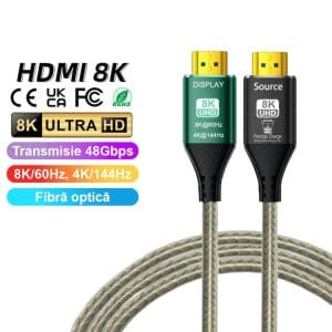 Cablu HDMI 2.1  8k@60hz/4k@144hz, PRESTIGE CHARGE, 48Gbps, 3D, HDR Dinamic, Fibra Optica, Sunet Audio 7.1 Panoramic, Premium Rezistent, 20m