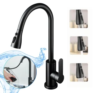 Baterie Bucatarie Pipa Extractibila, 3 Jeturi Multifunctional, Furtune incluse, 3 Moduri Pentru Spalat Rapid si Clatire Eficienta, Cap Retractabil, Ot