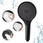 Cap Dus Presurizat Para 3 Functii cu Suport Autoadeziv Fara Gaurire, Jet Reglabil, ABS Negru, Instalare Rapida fara Unelte, Compatibil Universal G1/2,